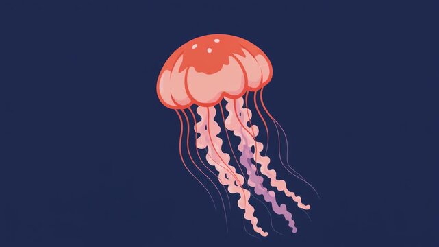 Vibrant Pink Jellyfish Illustration on Dark Blue Background.