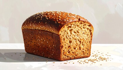 Freshly baked sesame seed bread loaf, perfect for a nutritious breakfast