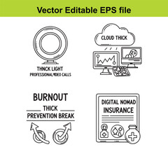  vector editable eps file with four icons for professional video calls and digital nomad themes