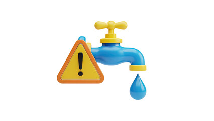 3D Warning Sign with Dripping Faucet on transparent background