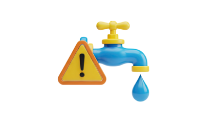 3D Warning Sign with Dripping Faucet on transparent background