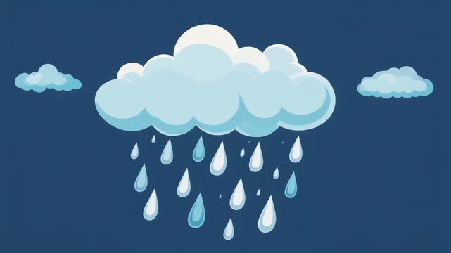 Illustration of a large cloud with rain falling from it against a blue sky.