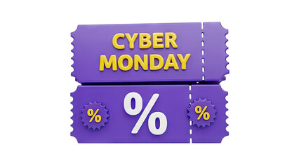Cyber Monday discount coupons with percentage signs on transparent background