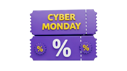 Cyber Monday discount coupons with percentage signs on transparent background