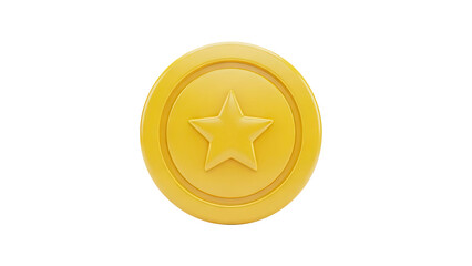 Golden coin with a star icon on transparent background