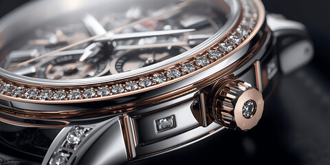 Luxury Wristwatch with Diamond Bezel and Intricate Gears