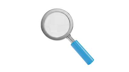 Magnifying glass with blue handle on transparent background