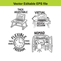  vector editable eps file with various office workspace concepts and symbols