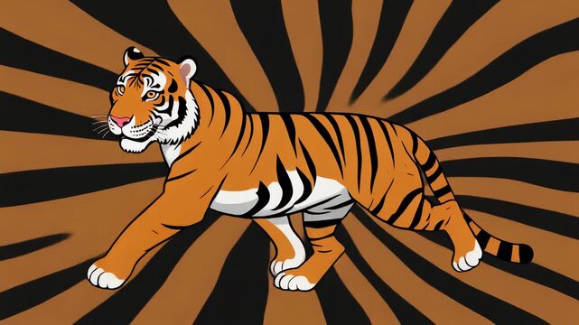 Vibrant Cartoon Tiger Illustration with Dynamic Background.