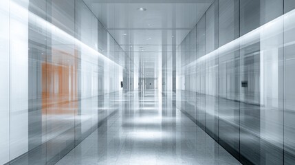 Futuristic Office Hallway Blur Modern Business Corridor with Orange Accent.