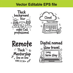  vector editable eps file with remote work and travel illustrations