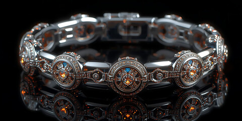 Silver Bracelet with Gemstone Links Close-Up