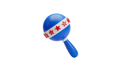 Blue maraca with white band and red stars on transparent background