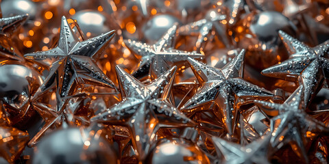 Silver Star Ornaments with Warm Holiday Lights