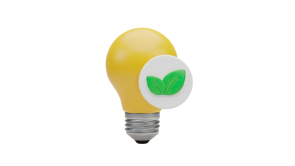 Eco-friendly light bulb with green leaves icon on transparent background