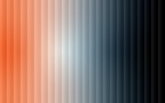 Holographic glass distortion in orange, white, blue, and black. Blurred ripple stripes with glossy vertical gradient, vector illustration