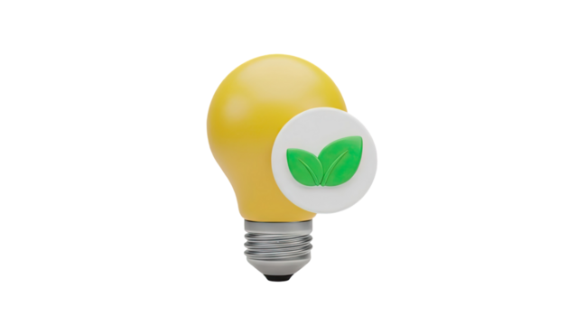 Eco-friendly light bulb with green leaves icon on transparent background - Powered by Adobe