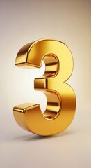Obraz premium Gleaming golden 'three' digit artful design against soft gradient background offering elegance
