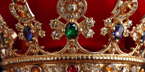 Luxury Gold Crown with Gemstones on Red Velvet