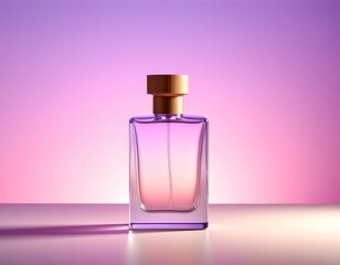 Rectangular perfume bottle with gold cap and gradient background