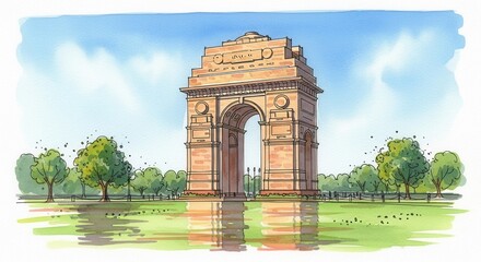Fototapeta premium Illustrative rendering of India Gate, a historic war memorial monument in Delhi