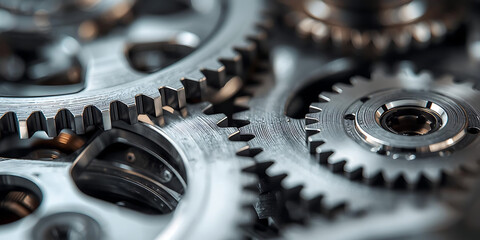 Interlocking Metal Gears Close-Up, Precision Engineering