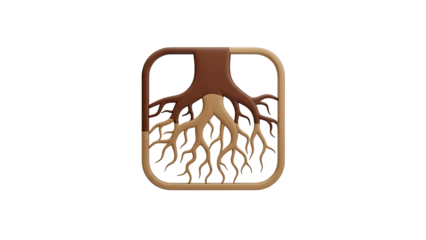 Stylized Tree Roots Inside Square Frame on transparent background