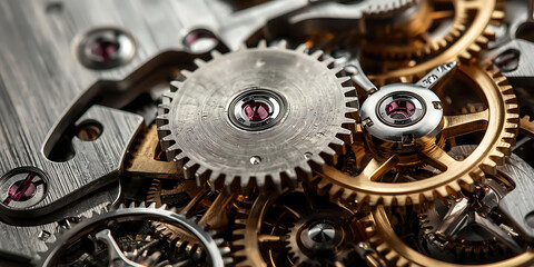 Intricate Watch Gears with Ruby Jewels Close-Up