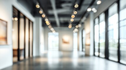 Abstract Art Gallery Hallway with Soft Light, and Modern Interior Space.