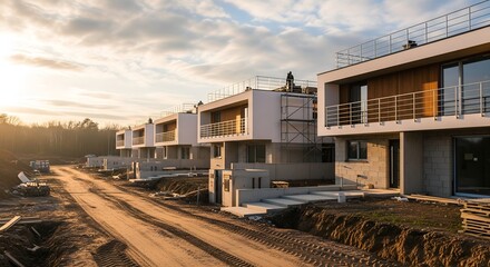 Obraz premium Modern Residential Construction Site at Golden Hour