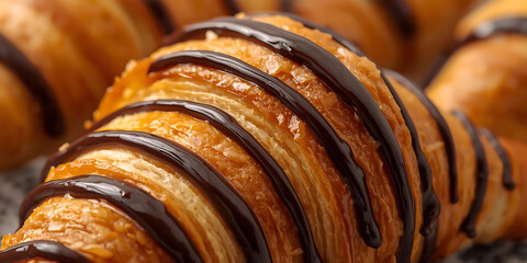 Golden Flaky Croissant Drizzled with Dark Chocolate
