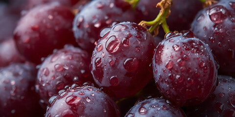 Close-Up of Fresh Red Grapes with Dew and Shiny Texture