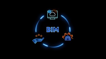 B I M Building Information Modeling Technology Concept with Cloud Computing Hand and Gear on Black Background - Powered by Adobe
