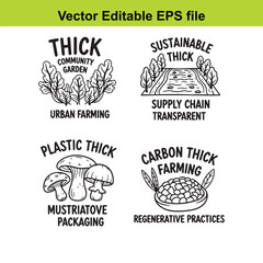  vector editable eps file with four icons related to sustainable practices and eco friendly concepts