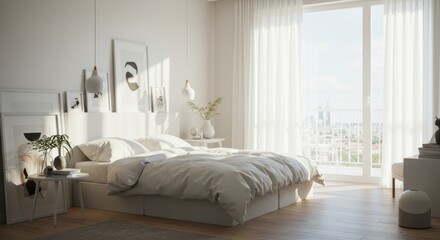 Bright and Airy Bedroom with Minimalist Decor and Natural Light.