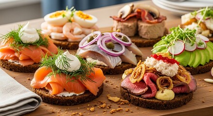 Assorted Open-Faced Sandwiches - A Culinary Delight of Flavors and Textures.