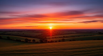 Obraz premium Golden hour illuminating rural landscape evoking serenity and natural beauty