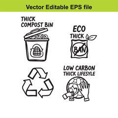  vector illustration of eco friendly icons including compost bin and recycling symbol isolated on white background