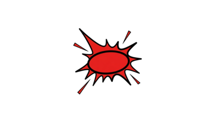 Dynamic red burst graphic element illustrating an intense energy discharge or sudden impact, perfect for highlighting powerful moments and urgent messages in various design projects