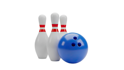 3D Bowling ball and pins on transparent background