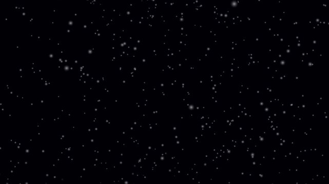 White snow overlay- Winter snow fall seamless loop animation on black background. Falling through realistic natural snow from outer space. Snowing particles- Seamless loop blurred snowflakes motion.