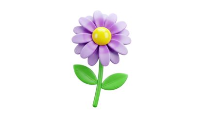 3D Cartoon Flower with Purple Petals and Yellow Center on transparent background
