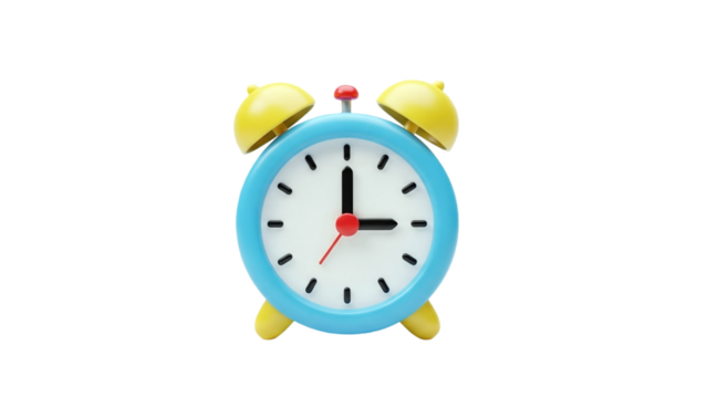 3D Cute Blue Alarm Clock with Yellow Accents on transparent background - Powered by Adobe