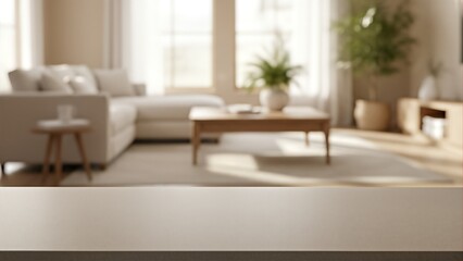 Matte Beige Countertop with Warm Blurred Interior Background
