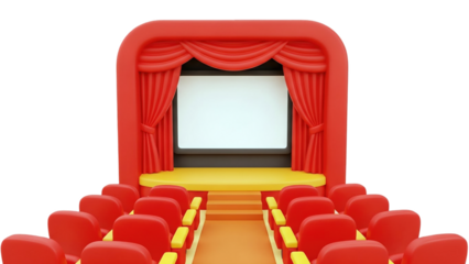 3D Miniature Cinema Theater with Red Seats and Stage on transparent background