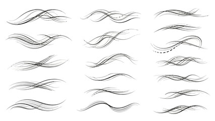 Dynamic collection of abstract flowing wave lines and smoke trails. © art.Co