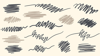 Obraz premium Hand-drawn scribble lines and abstract shapes in various styles.