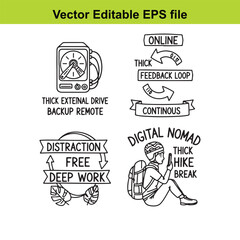  vector editable eps file with digital nomad and productivity icons