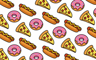 Seamless pattern background Food and ingredient kids hand drawing set illustration isolated on white background