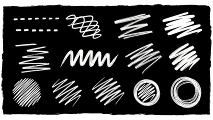 Hand-drawn white chalk scribbles and doodles on a black background. © art.Co